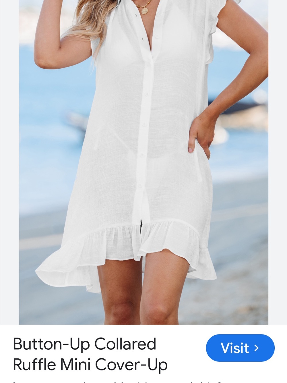Cupshe White Sleeveless Button-Down Ruffle Hem Top